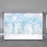 Aperturee - White Blue Snow Forest Winter Scene Backdrop